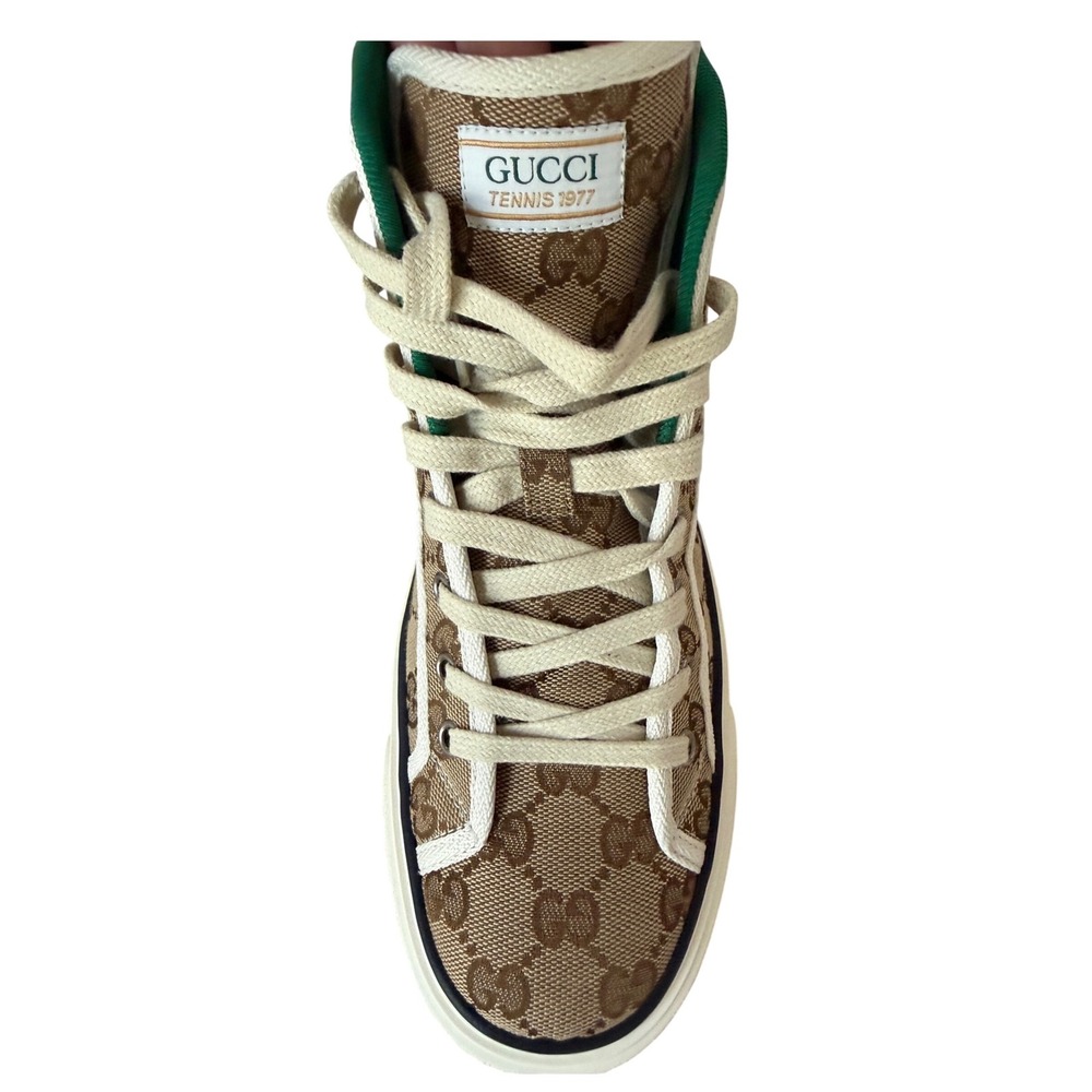 Gucci Tennis 1977 High Top Sneakers GG Supreme Canvas Beige Ebony Women 606110